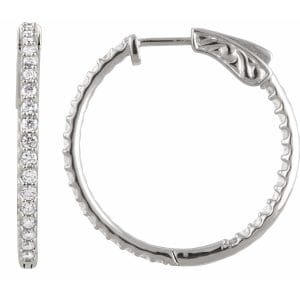 1 CTW Diamond Inside/Outside Hoop Earrings 14K White