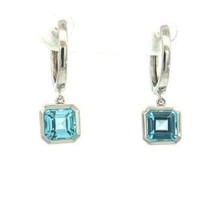 Blue Topaz Semi Huggie w/Gold Halo Earrings