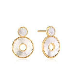 Gold over Sterling Silver Mother Of Pearl Disc Ear Jackets
