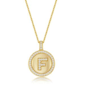 Sterling Silver Micro Pave Circle F Pendant Gold Plated