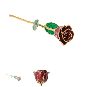 Lacquered Ruby Colored Sparkle Rose with Gold Trim