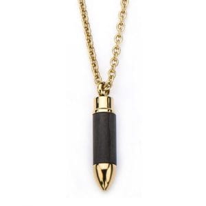 Stainless Steel Gold IP and Carbon Graphite Bullet Pendant with 22 Chain