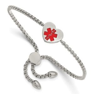 Stainless Steel Red Enamel Heart Medical ID