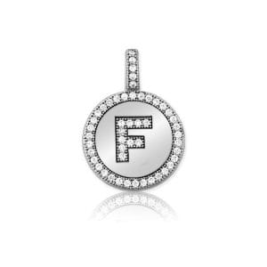 Sterling Silver Micro Pave Circle F Pendant w/chain
