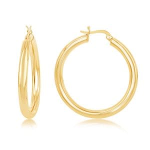 Sterling Silver 4x40mm High Polished Hoop Earrings Yellow Plated