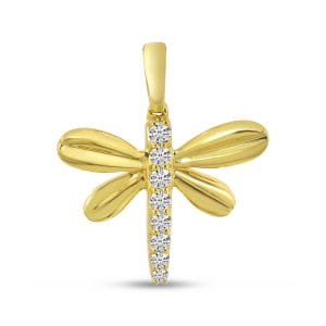 14KY Dragonfly Pendant 0.14cttw on an 18 chain"