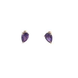 10KY Pear Shaped Amethyst Post Earrings