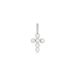 Silver Shell Pearl Cross Charm