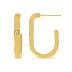 Single Diamond Oval Hoop Earrings