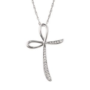 14KW Ladies Diamond Cross Pendant ctw 0.07