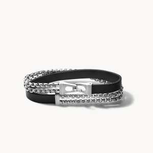 Leather and Stainless Steel Wrap Bracelet