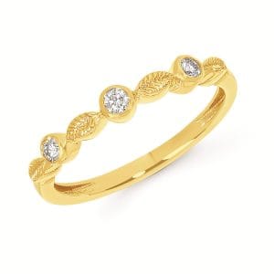Bezel Diamond and Leaf Ring