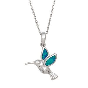 Silver and Opal Hummingbird Pendant