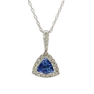 Trillion Tanzanite and Diamond Halo Necklace
