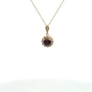 Diamond Halo and Created Alexandrite Necklace
