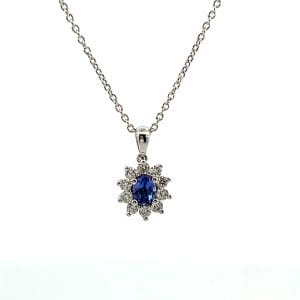 Tanzanite and Diamond Halo Necklace