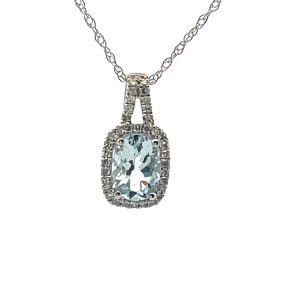 Oval Brilliant Cut Aquamarine Pendant in Polished White Gold