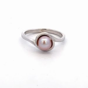 Pearl Bypass Solitaire Ring in White Gold