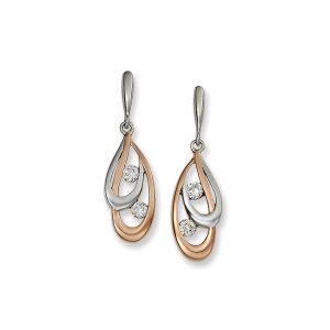 Silver and Rose Tone Double Teardrop Earrings