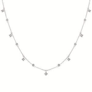 Sterling Silver Diamond Station Necklace