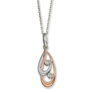 Silver and Rose Tone Double Teardrop Necklace