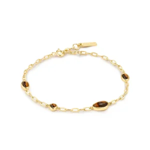 Gold Plated Bezel Tiger’s Eye Organic Dome Pebble Station Bracelet