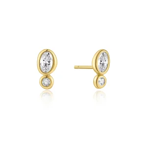 Gold Plated Bezel Organic Pebble & Round Stud Earrings