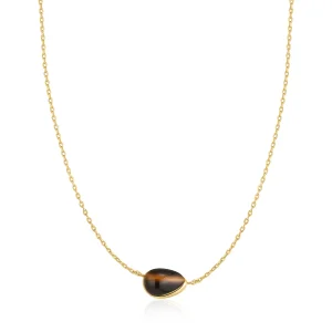 Gold Plated Bezel Tiger’s Eye Organic Dome Pebble Necklace