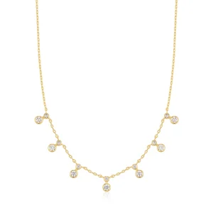 Gold Plated Graduated Bezel Round Drop Station Necklace