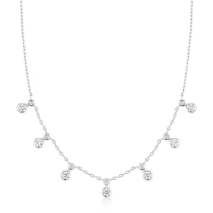 Silver Graduated Bezel Round Drop Station Necklace