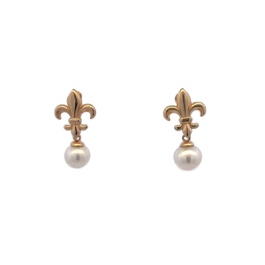 Fleur-de-lis Pearl Dangle Earrings